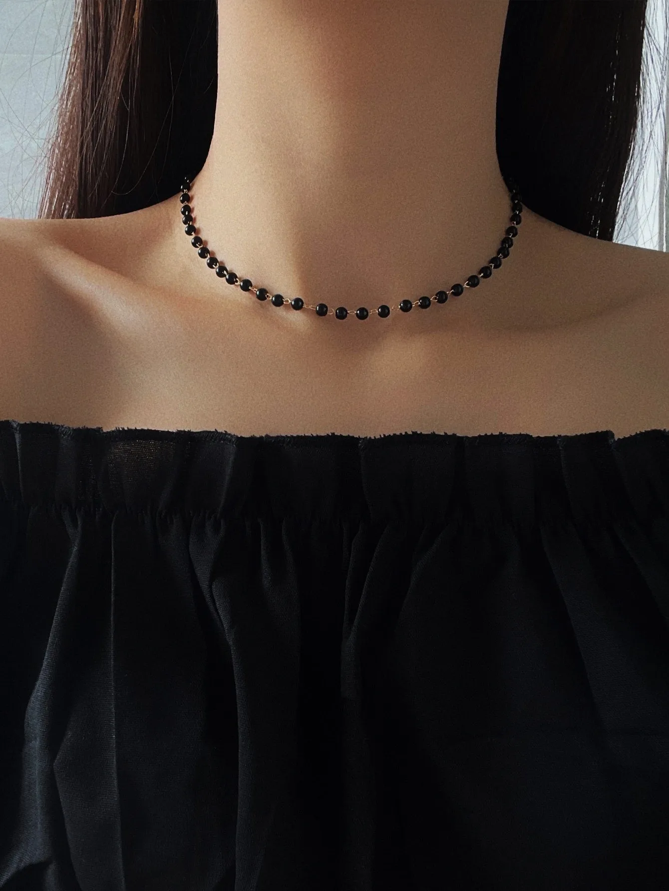Black Round Beads Decor Necklace for Women Girls Accessories Jewelry Gifts Gift
