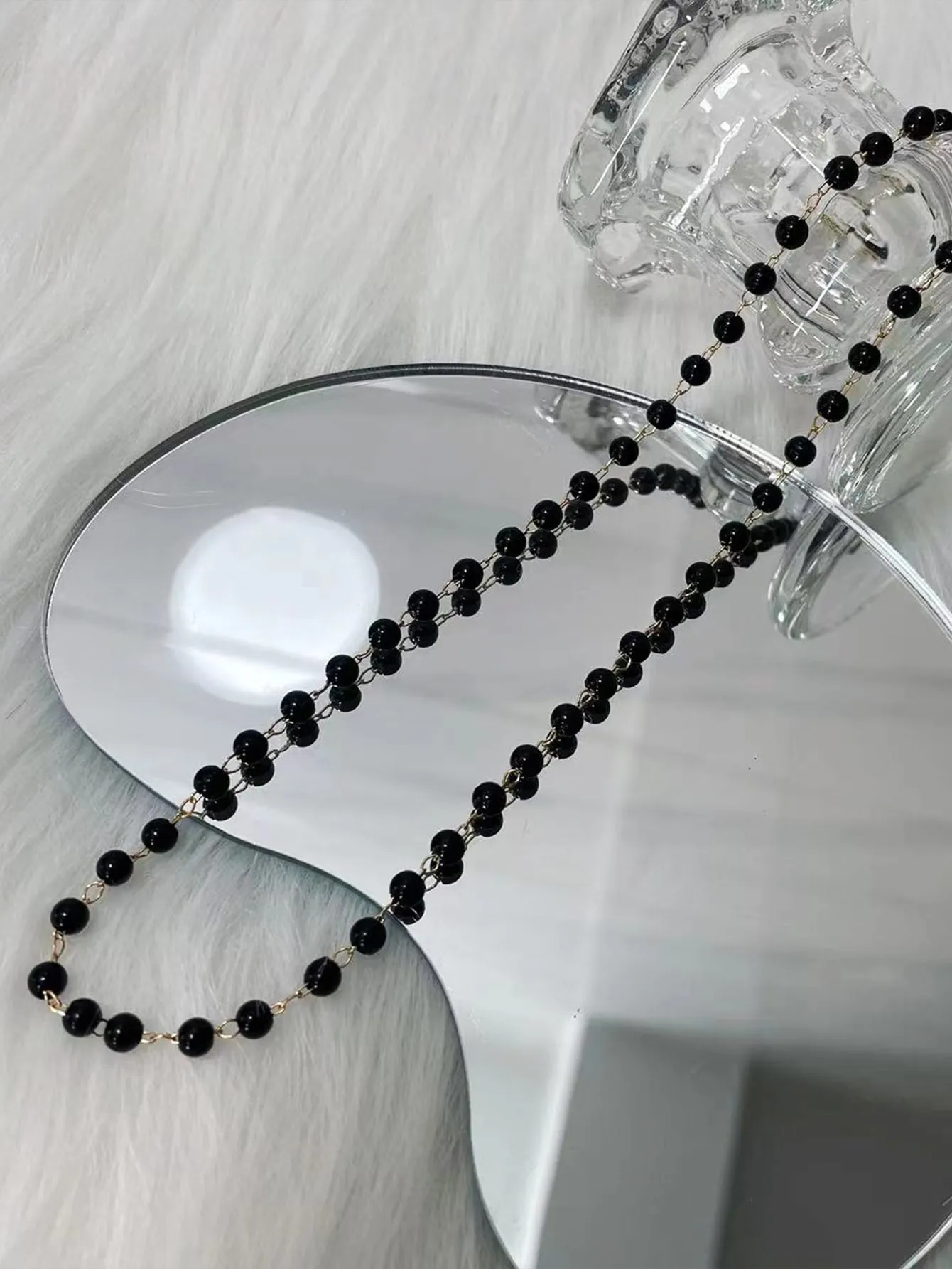 Black Round Beads Decor Necklace for Women Girls Accessories Jewelry Gifts Gift