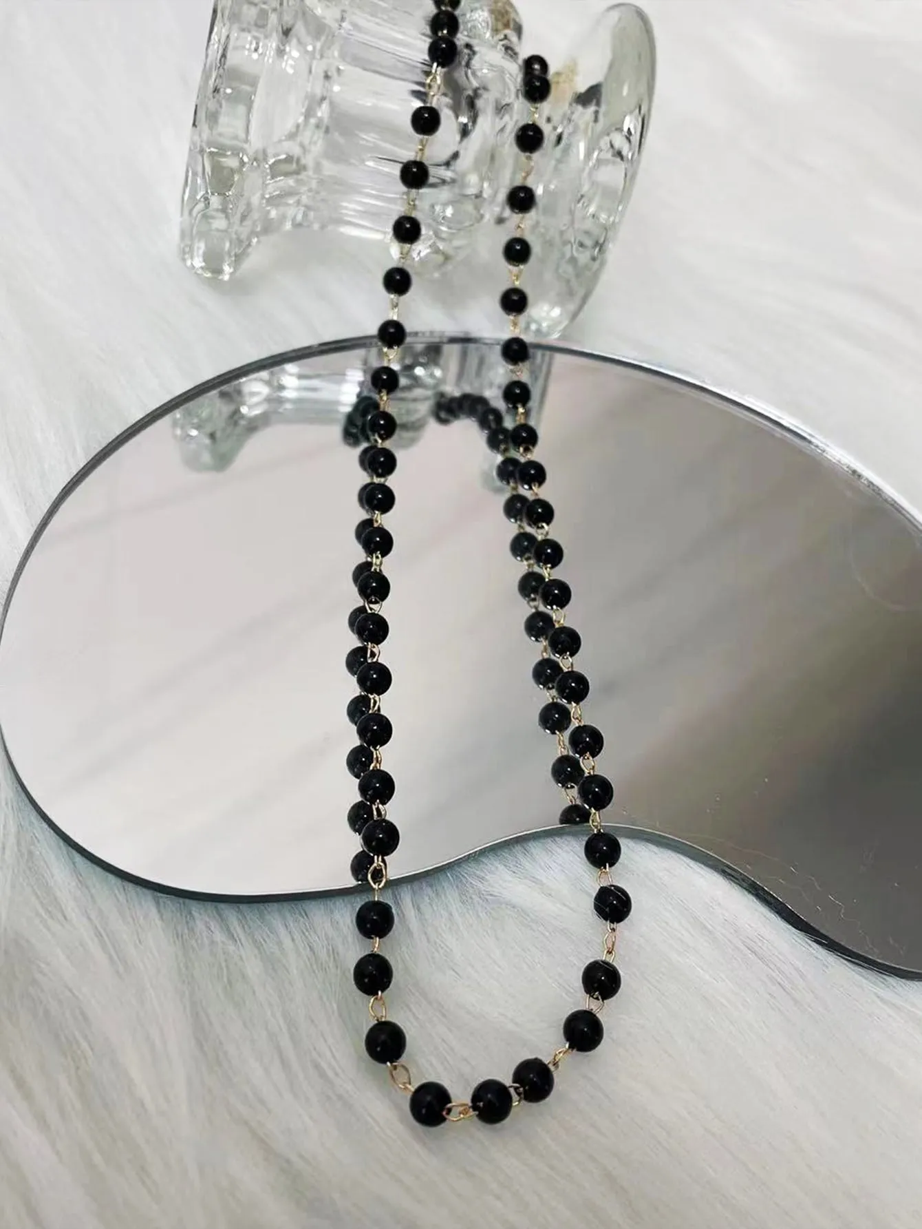 Black Round Beads Decor Necklace for Women Girls Accessories Jewelry Gifts Gift