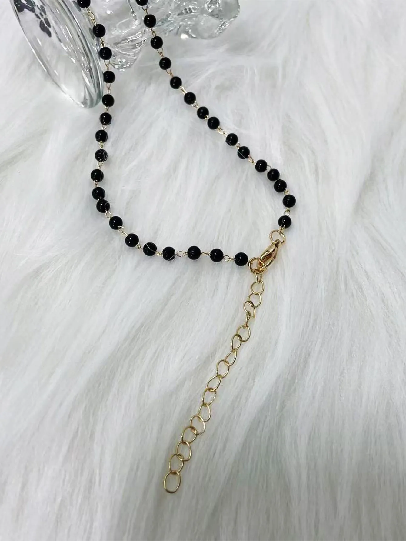 Black Round Beads Decor Necklace for Women Girls Accessories Jewelry Gifts Gift