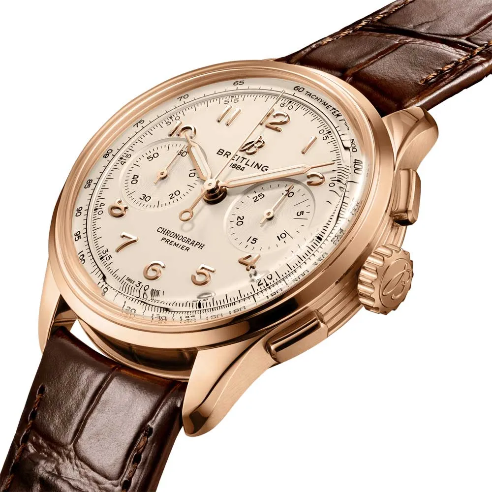Breitling Premier B09 Chronograph 40mm Cream Dial 18ct Rose Gold Manual Wound Gents Watch RB0930371G1P1