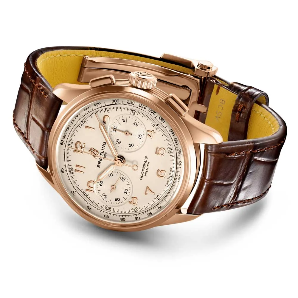 Breitling Premier B09 Chronograph 40mm Cream Dial 18ct Rose Gold Manual Wound Gents Watch RB0930371G1P1
