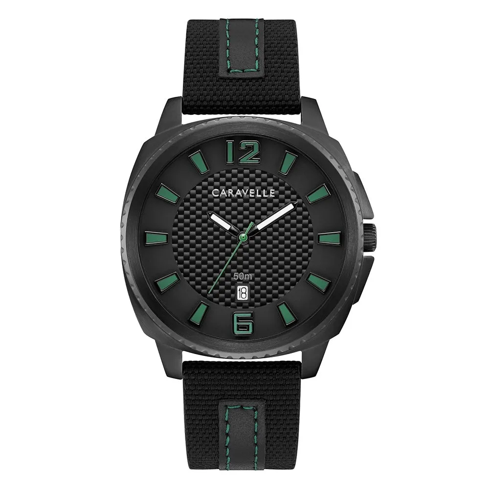 Caravelle Dress Mens Black Nylon Band Black Quartz Dial Watch - 45B155