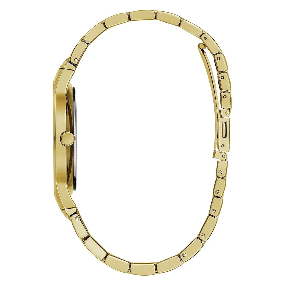 Caravelle Dress Mens Gold Stainless steel Band Black Quartz Dial Watch - 44D102