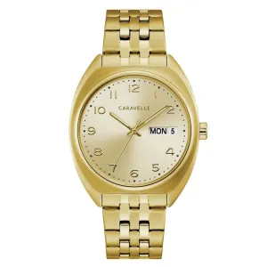 Caravelle Dress Mens Gold Tone Steel Bangle Bracelet Band Gold Quartz Dial Watch - 44C110