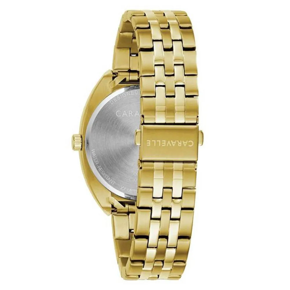 Caravelle Dress Mens Gold Tone Steel Bangle Bracelet Band Gold Quartz Dial Watch - 44C110