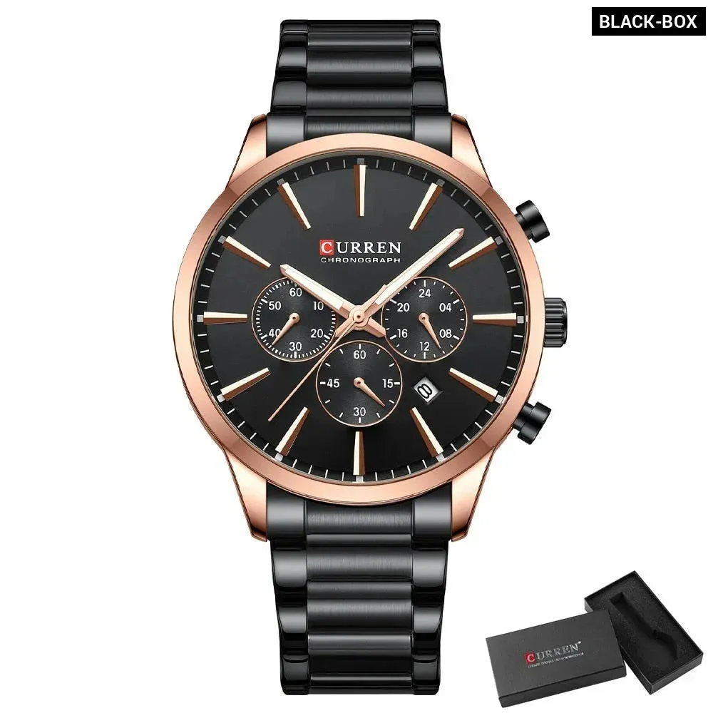 Casual Sport Watches Men's Quartz Chronograph Stainless Steel Bracelet Wristwatches with Date Male Clock