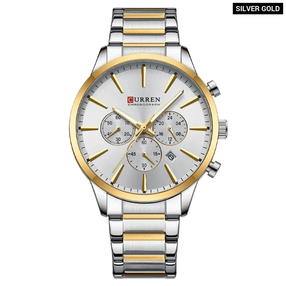 Casual Sport Watches Men's Quartz Chronograph Stainless Steel Bracelet Wristwatches with Date Male Clock