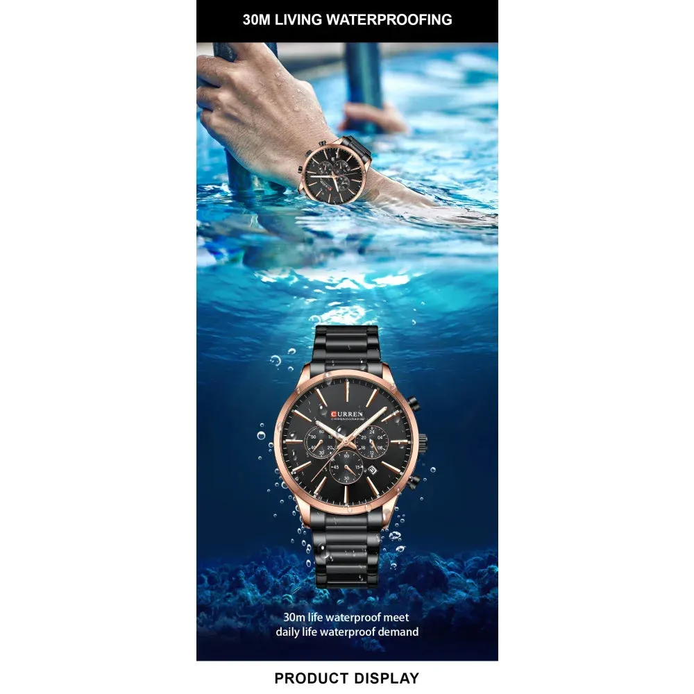 Casual Sport Watches Men's Quartz Chronograph Stainless Steel Bracelet Wristwatches with Date Male Clock