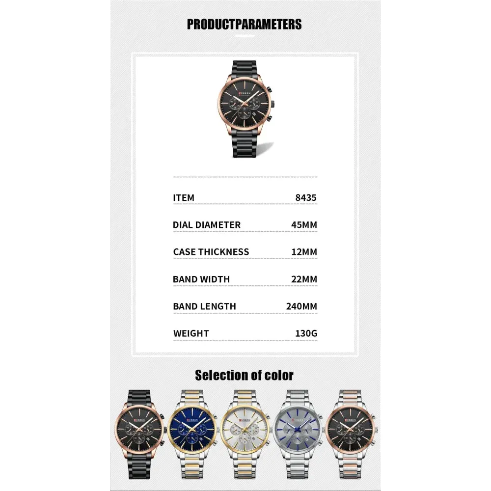 Casual Sport Watches Men's Quartz Chronograph Stainless Steel Bracelet Wristwatches with Date Male Clock