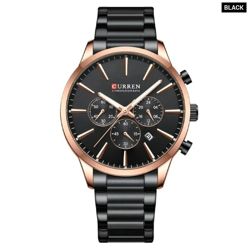 Casual Sport Watches Men's Quartz Chronograph Stainless Steel Bracelet Wristwatches with Date Male Clock