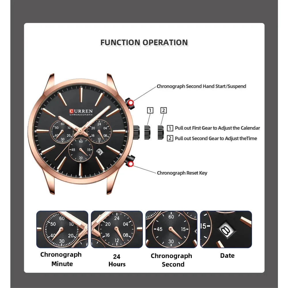 Casual Sport Watches Men's Quartz Chronograph Stainless Steel Bracelet Wristwatches with Date Male Clock