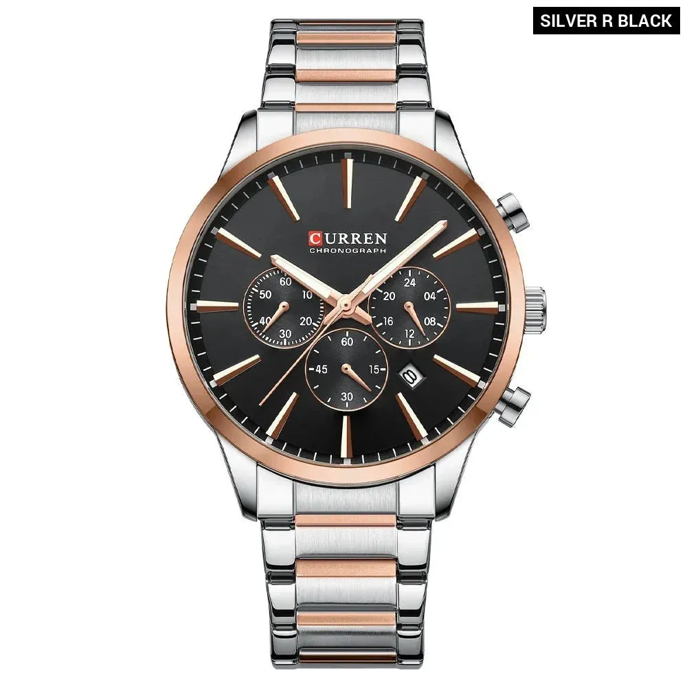 Casual Sport Watches Men's Quartz Chronograph Stainless Steel Bracelet Wristwatches with Date Male Clock