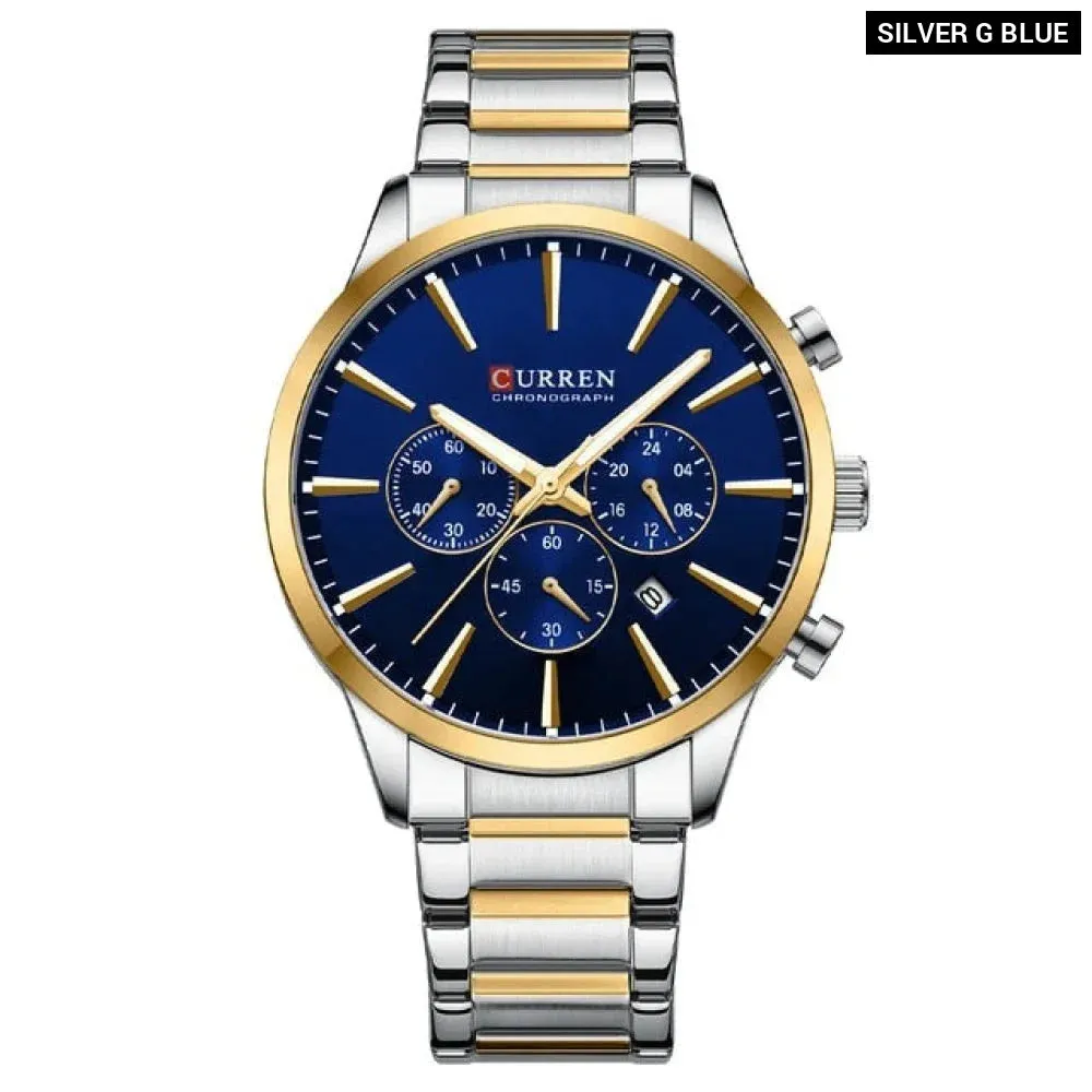 Casual Sport Watches Men's Quartz Chronograph Stainless Steel Bracelet Wristwatches with Date Male Clock