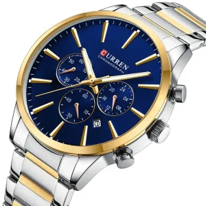 Casual Sport Watches Men's Quartz Chronograph Stainless Steel Bracelet Wristwatches with Date Male Clock