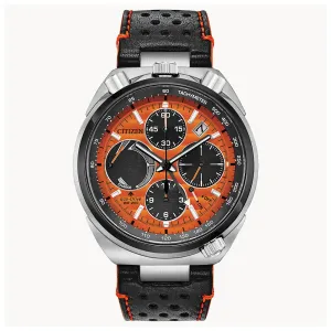 Citizen Eco-Drive Mens Black Leather Band Orange Quartz Dial Watch - AV0078-04X