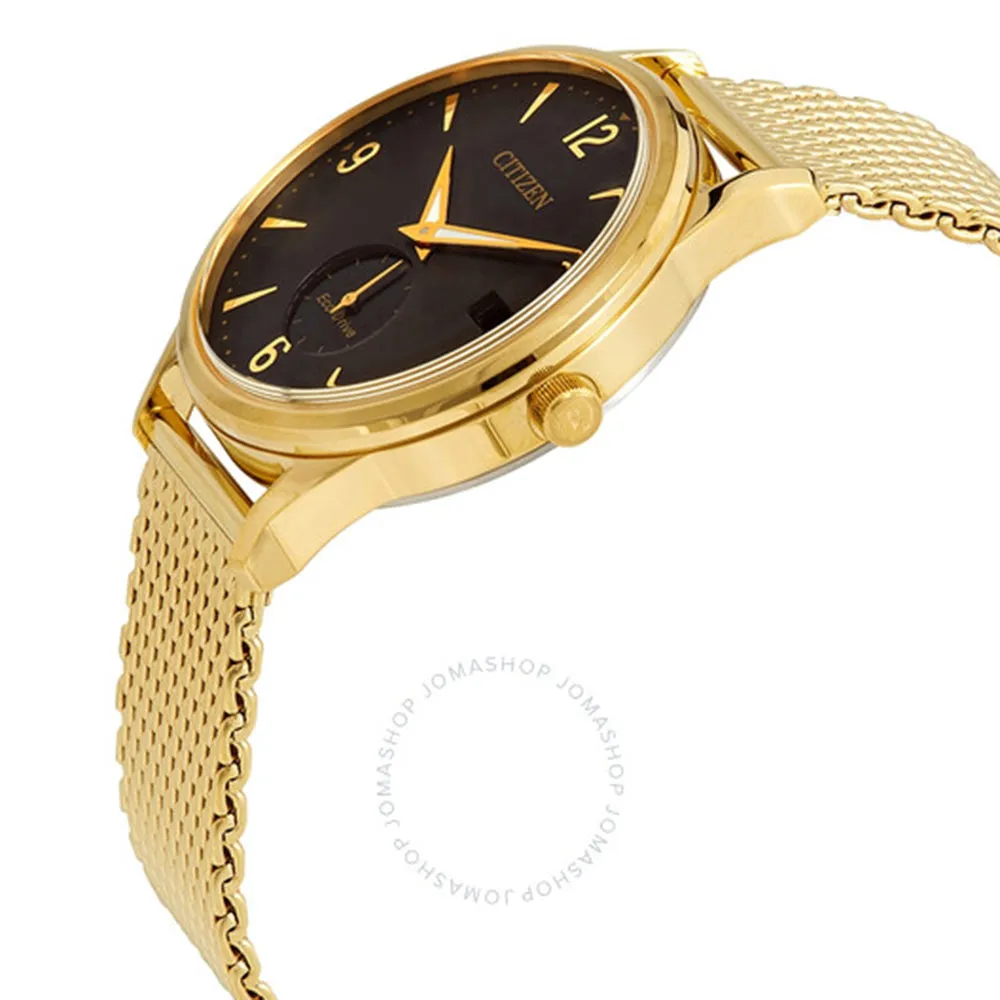 Citizen Eco-Drive Mens Gold-Tone Mesh Stainless Steel Band Black Dial Watch - BV1112-56E