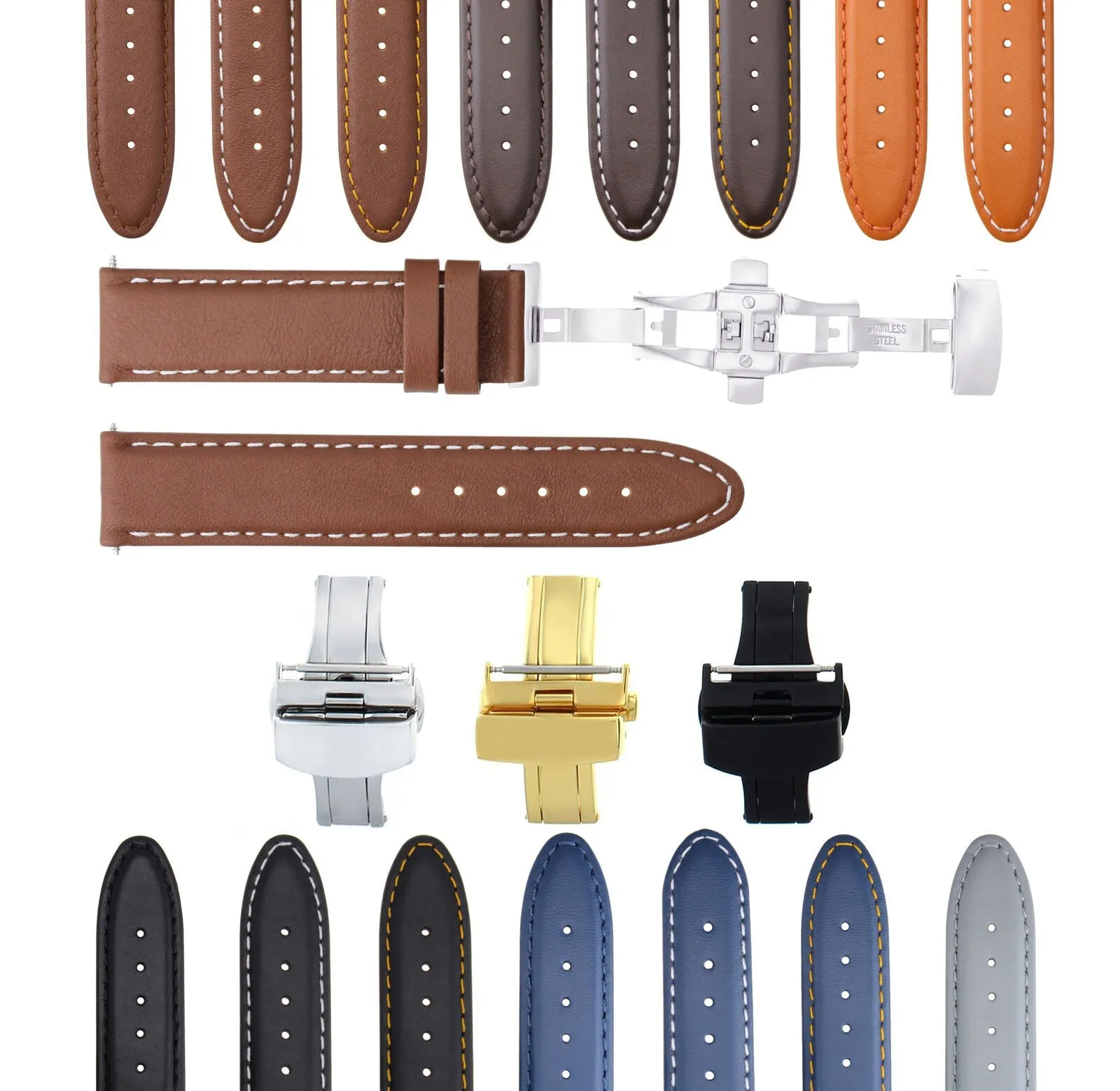 CLASSIC MENS LEATHER WATCH BAND STRAP FOR BULOVA WATCH CLASP - 24MM