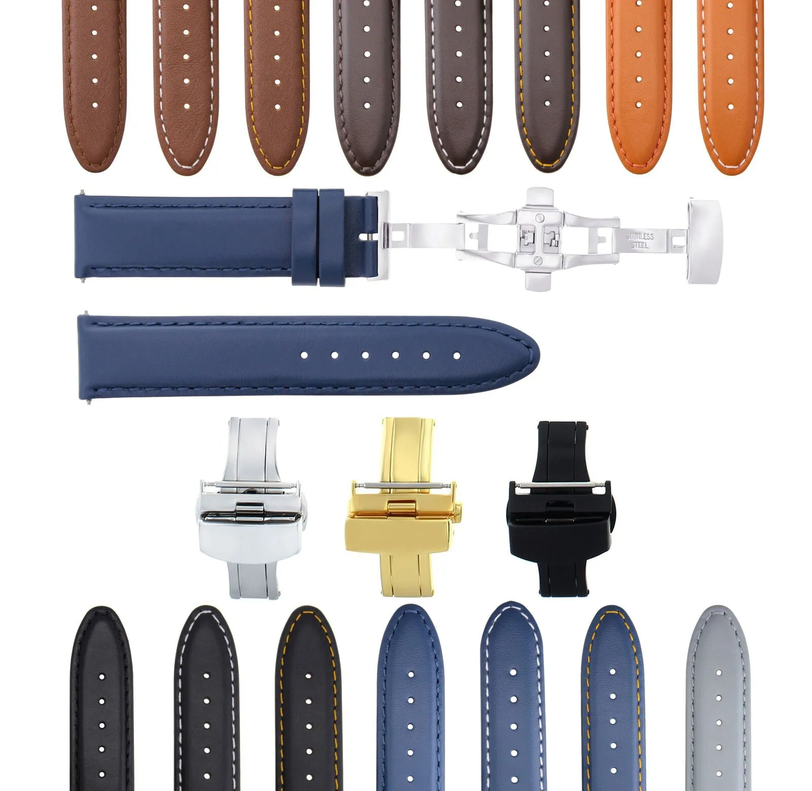 CLASSIC MENS LEATHER WATCH BAND STRAP FOR BULOVA WATCH CLASP - 24MM