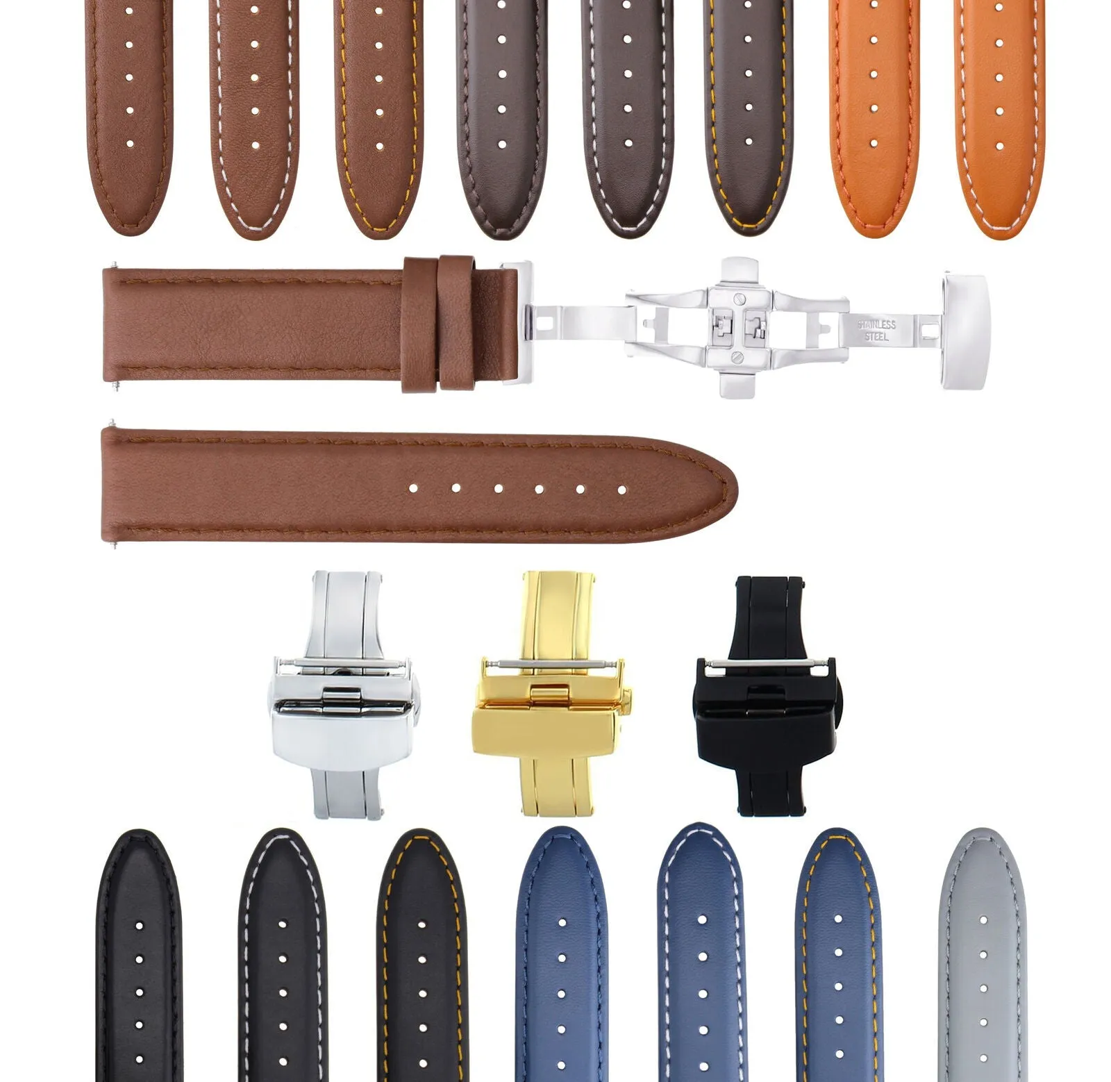 CLASSIC MENS LEATHER WATCH BAND STRAP FOR BULOVA WATCH CLASP - 24MM