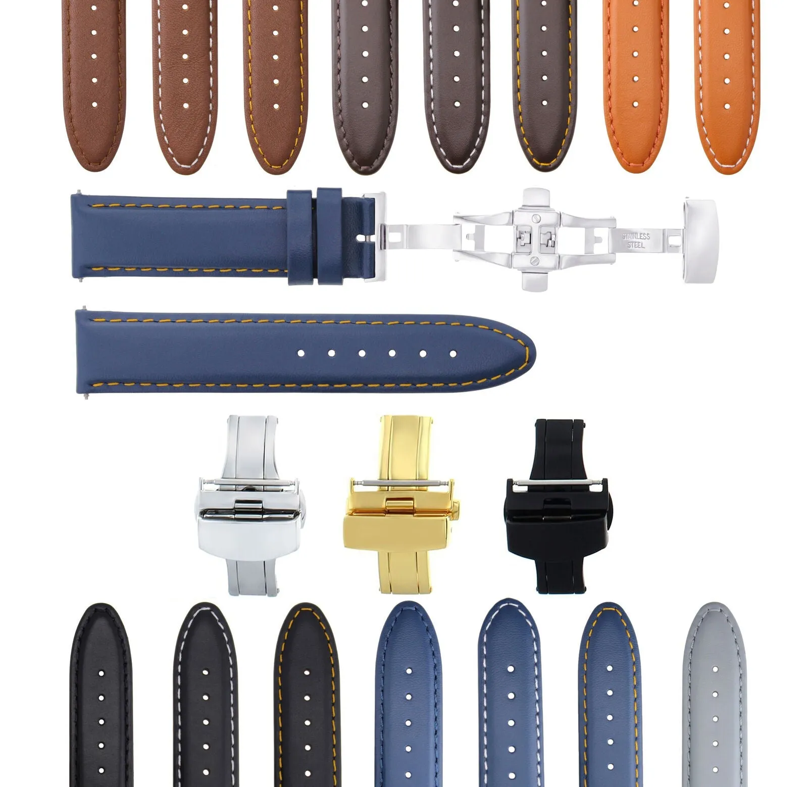 CLASSIC MENS LEATHER WATCH BAND STRAP FOR BULOVA WATCH CLASP - 24MM