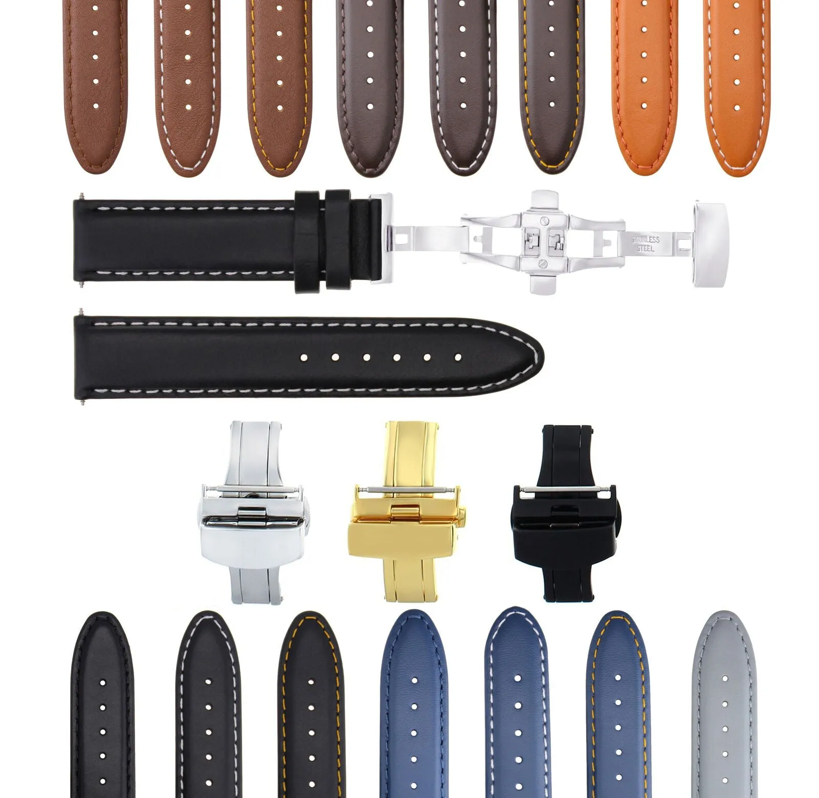 CLASSIC MENS LEATHER WATCH BAND STRAP FOR BULOVA WATCH CLASP - 24MM