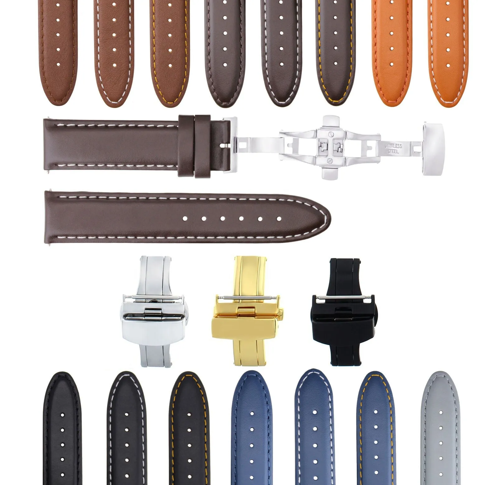 CLASSIC MENS LEATHER WATCH BAND STRAP FOR BULOVA WATCH CLASP - 24MM