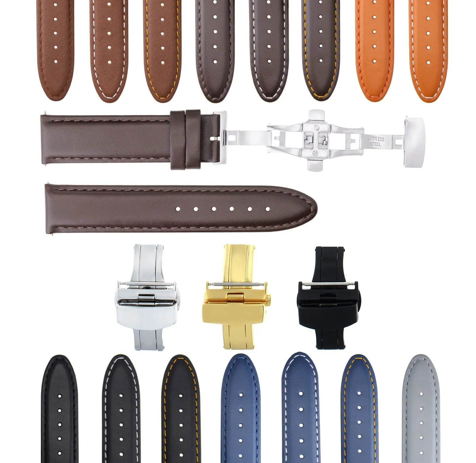 CLASSIC MENS LEATHER WATCH BAND STRAP FOR BULOVA WATCH CLASP - 24MM
