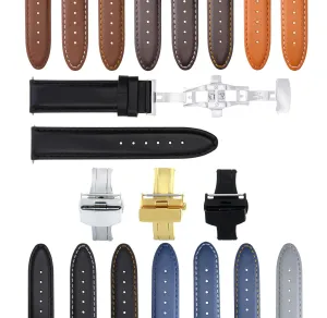 CLASSIC MENS LEATHER WATCH BAND STRAP FOR BULOVA WATCH CLASP - 24MM