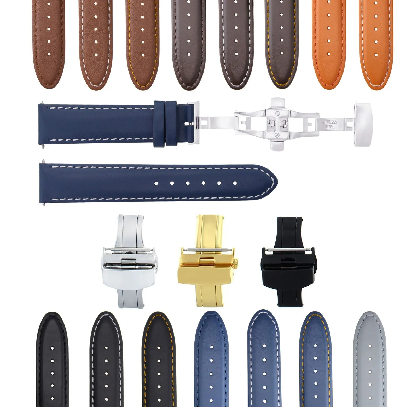 CLASSIC MENS LEATHER WATCH BAND STRAP FOR BULOVA WATCH CLASP - 24MM