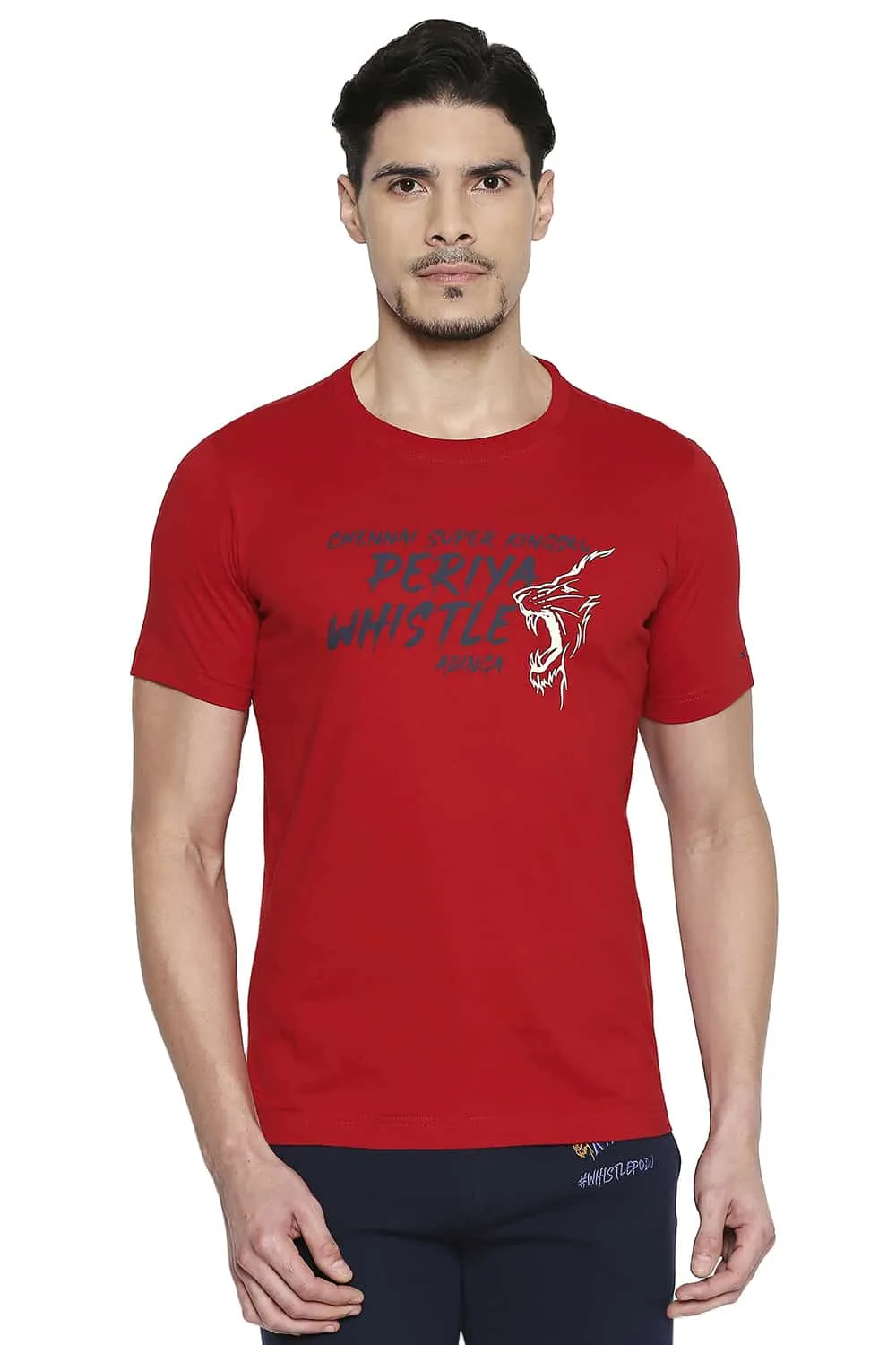 CSK Original Ipl Roaring Lion Print Crew Neck T Shirt
