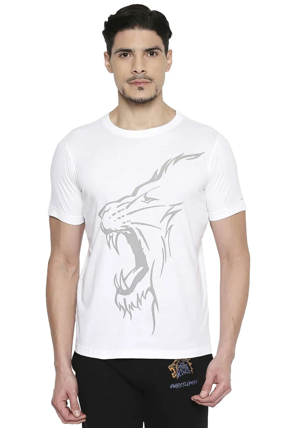 CSK Original Ipl Roaring Lion Print Crew Neck T Shirt