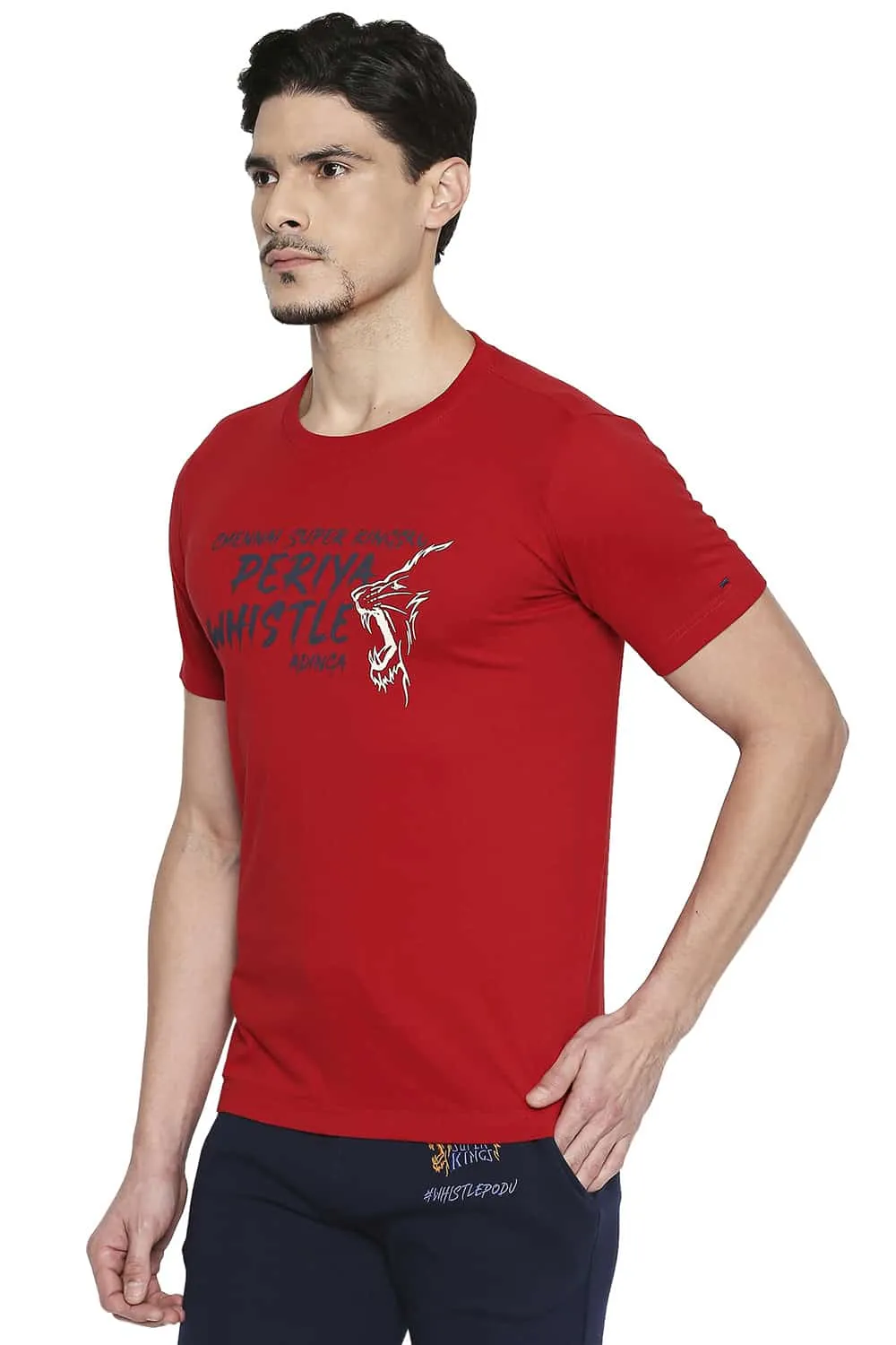 CSK Original Ipl Roaring Lion Print Crew Neck T Shirt