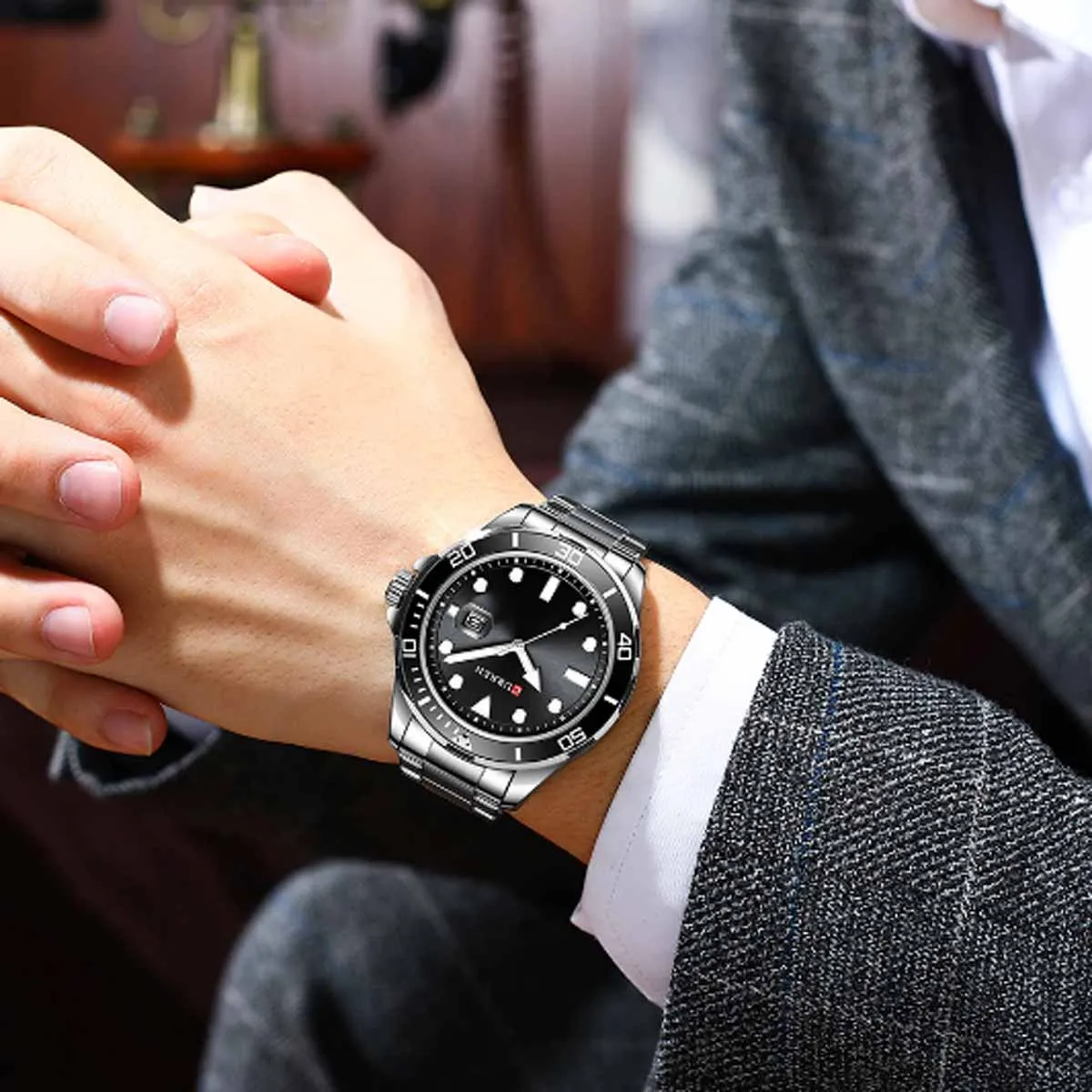 CURREN Original Brand Stainless Steel Band Wrist Watch For Men With Brand (Box & Bag)-8388