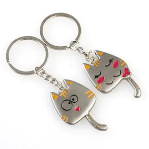 Cute Cat Shaped Metal Keychain, 1 Pair