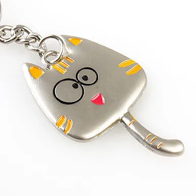 Cute Cat Shaped Metal Keychain, 1 Pair