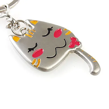 Cute Cat Shaped Metal Keychain, 1 Pair