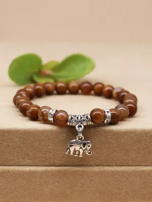 Elephant CharmBrown Beaded Bracelet for Women Men Crafted Jewelry Stackable
