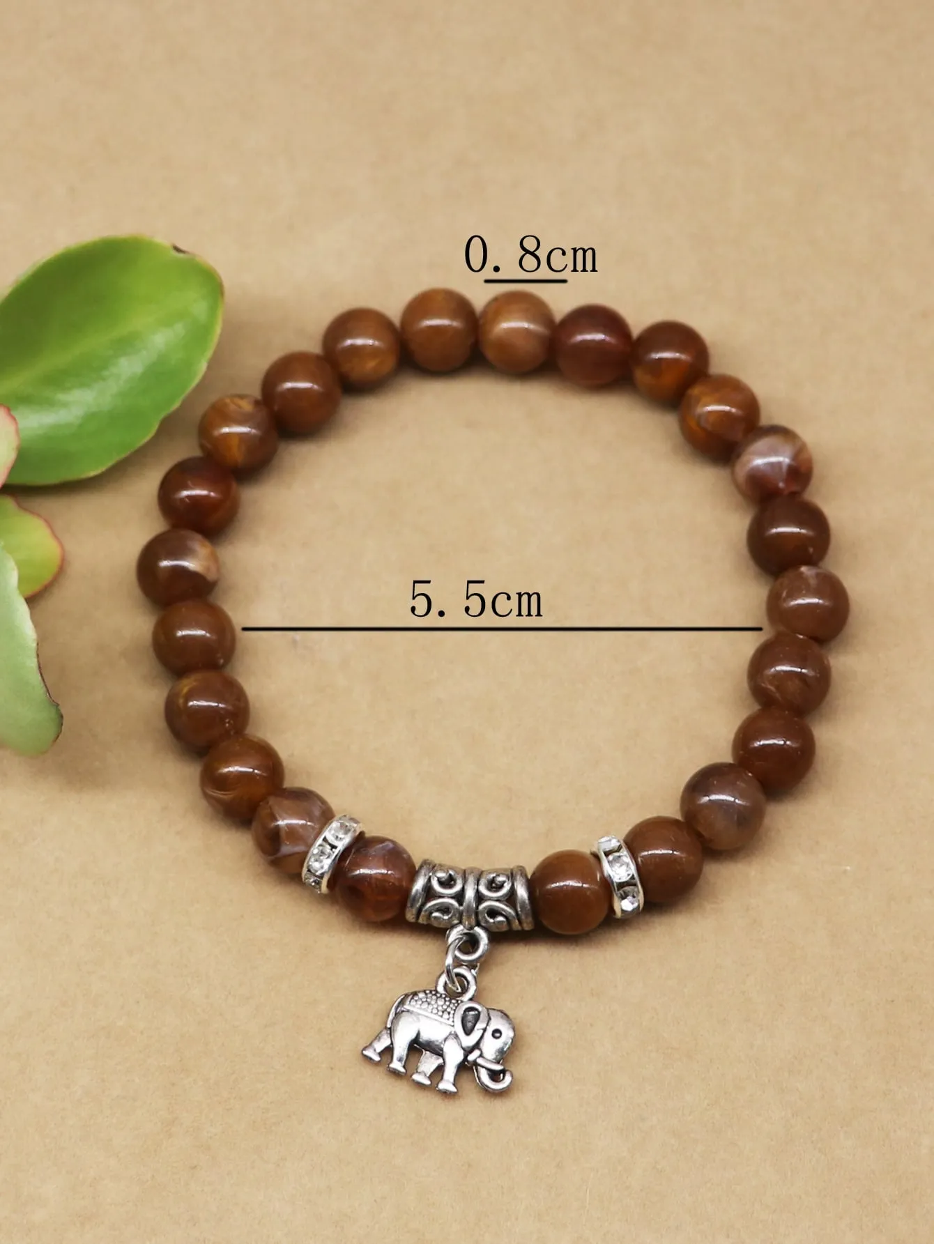 Elephant CharmBrown Beaded Bracelet for Women Men Crafted Jewelry Stackable