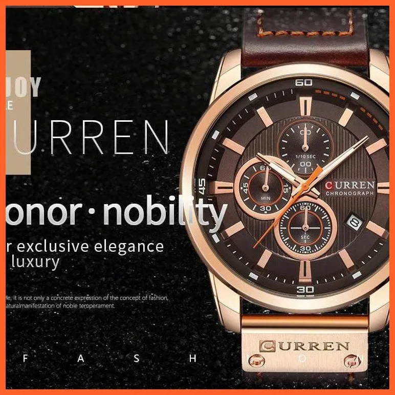 Fashion Quartz Mens Leather Band Watches | Top Brand Luxury Chronograph Sports Mens Leather Band Wrist Watch