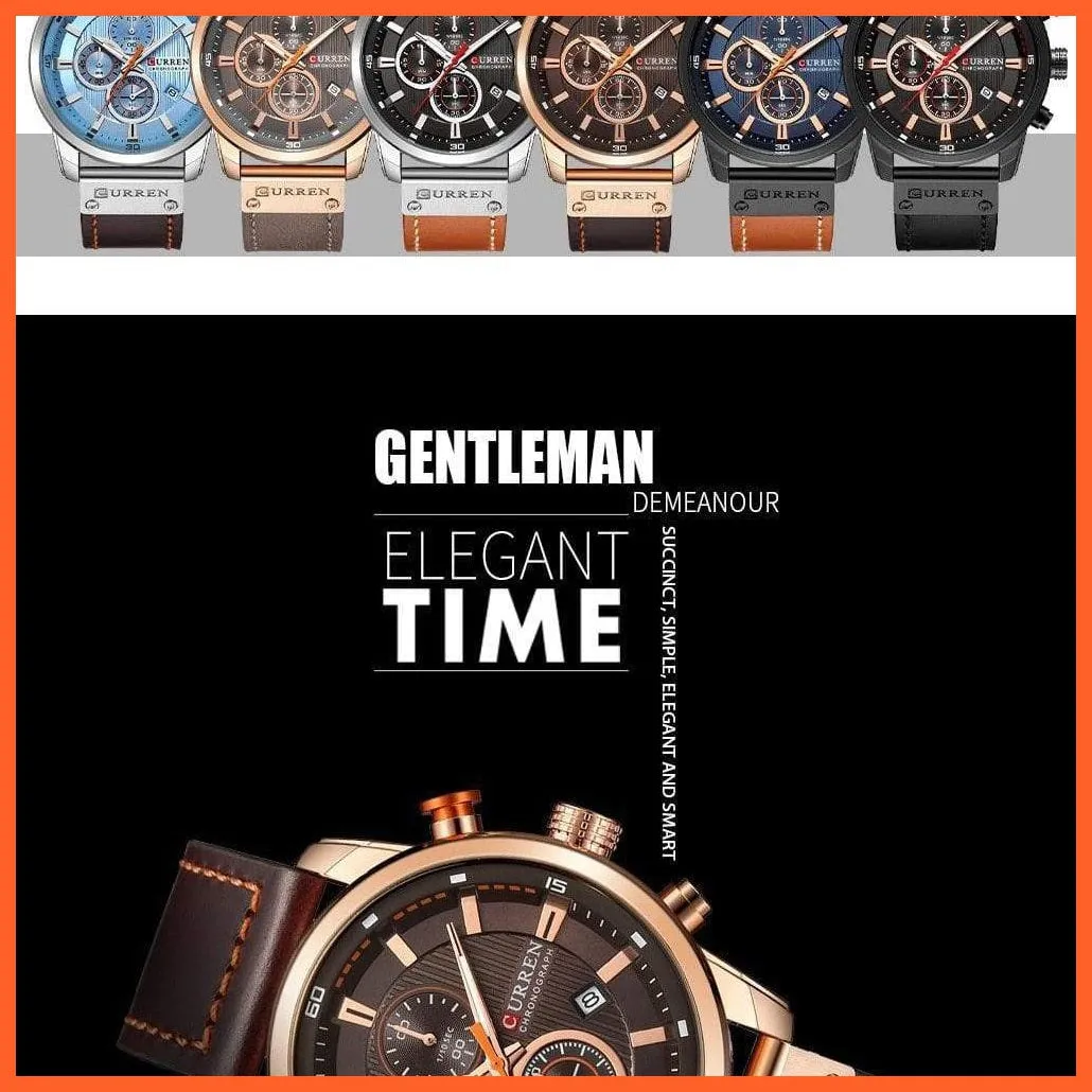 Fashion Quartz Mens Leather Band Watches | Top Brand Luxury Chronograph Sports Mens Leather Band Wrist Watch