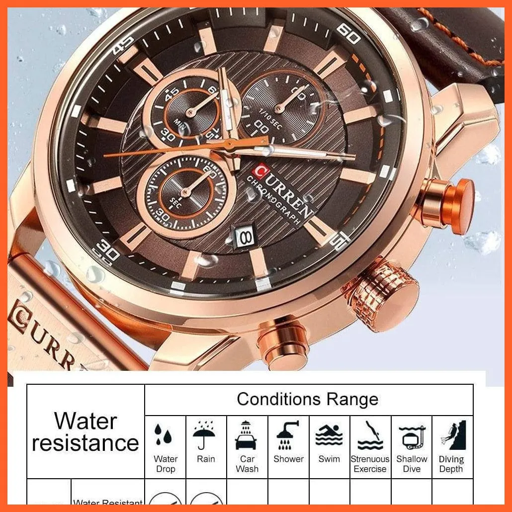 Fashion Quartz Mens Leather Band Watches | Top Brand Luxury Chronograph Sports Mens Leather Band Wrist Watch