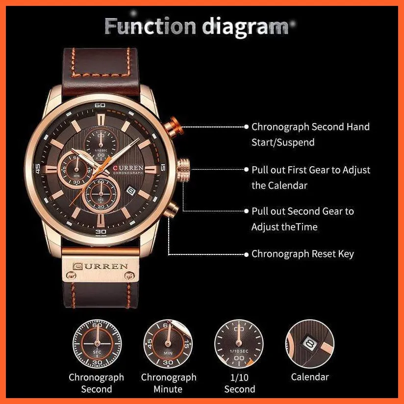 Fashion Quartz Mens Leather Band Watches | Top Brand Luxury Chronograph Sports Mens Leather Band Wrist Watch