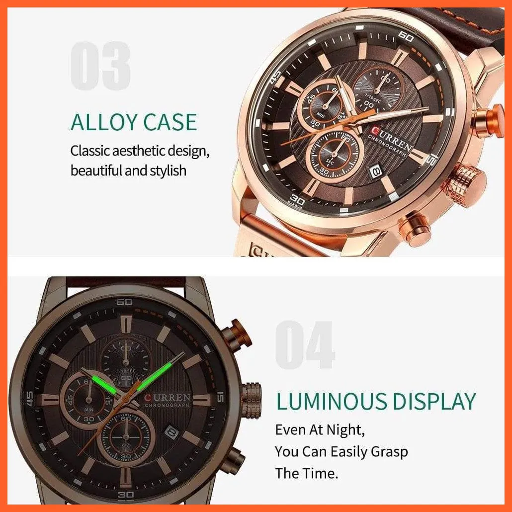 Fashion Quartz Mens Leather Band Watches | Top Brand Luxury Chronograph Sports Mens Leather Band Wrist Watch