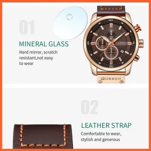Fashion Quartz Mens Leather Band Watches | Top Brand Luxury Chronograph Sports Mens Leather Band Wrist Watch