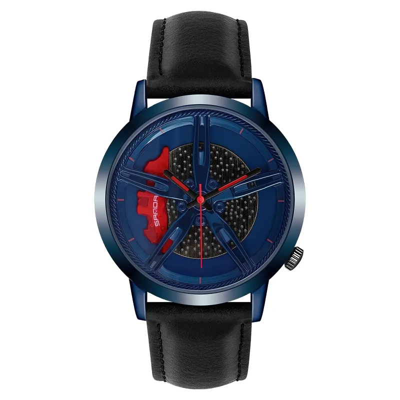 Fashion Watch Of Car Wheel Rotating Dial For Men / Waterproof Clock With PU Leather Strap