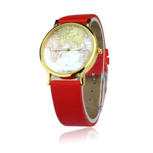 Fashion watch Women's Watch World Map Pattern PU Band