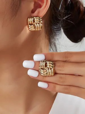 Fashionable & Punk Style Twisted Square & Cross Button Earrings