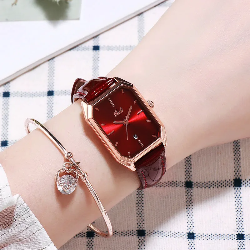 Fashionable casual belt calendar quartz waterproof lady watch