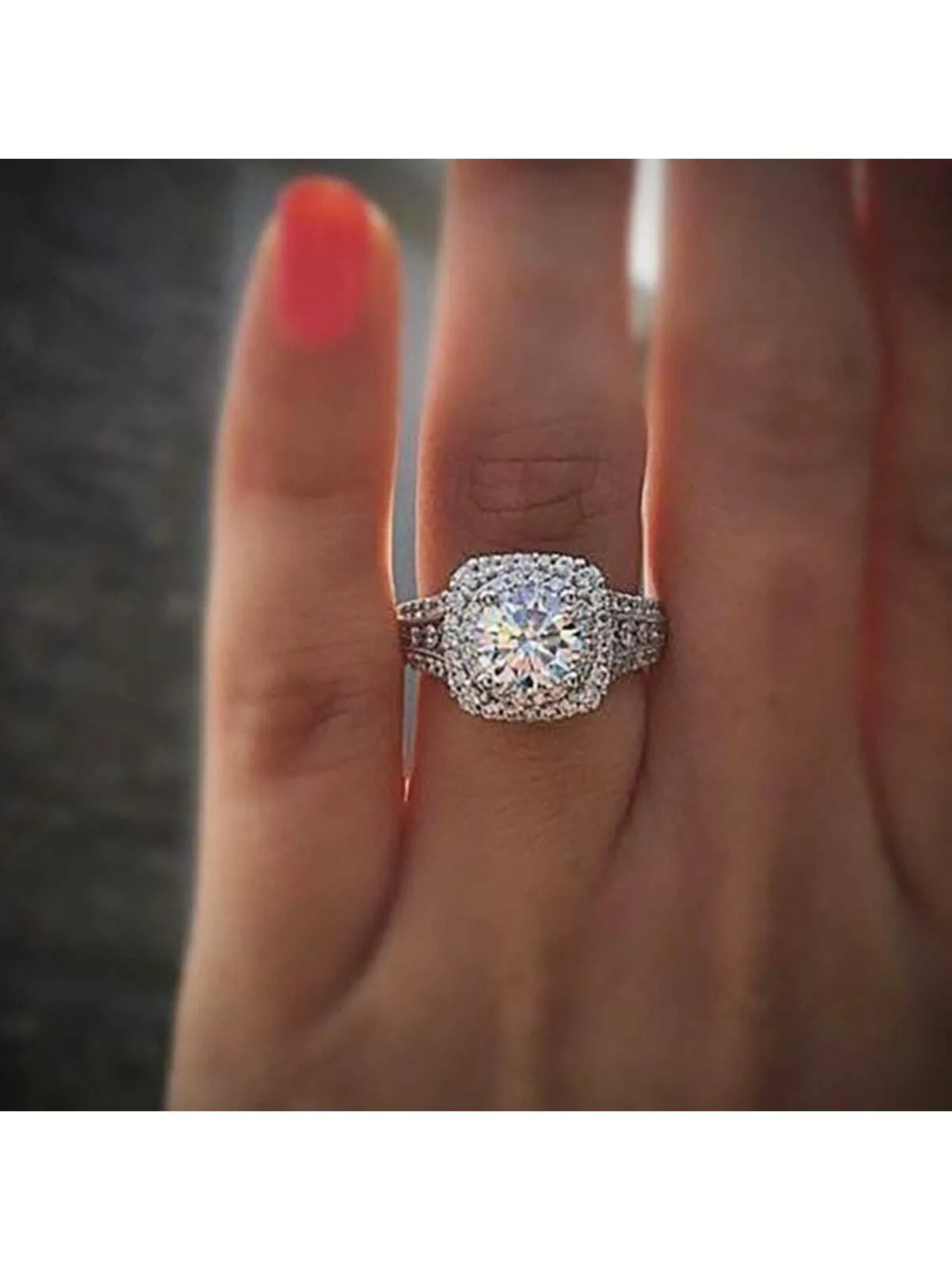 Fashionable Double-layered, Four Claw, Cubic Zirconia Engagement Ring
